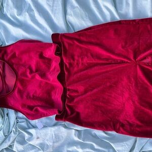 Velvet red mocked neck  cropped top open detailing & asymmetrical maxi skirt